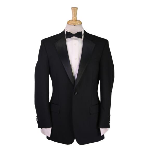 Jos A Bank Black 1-Btn Notch Lapel Tuxedo Formal Blazer Jacket 38R - Picture 1 of 8